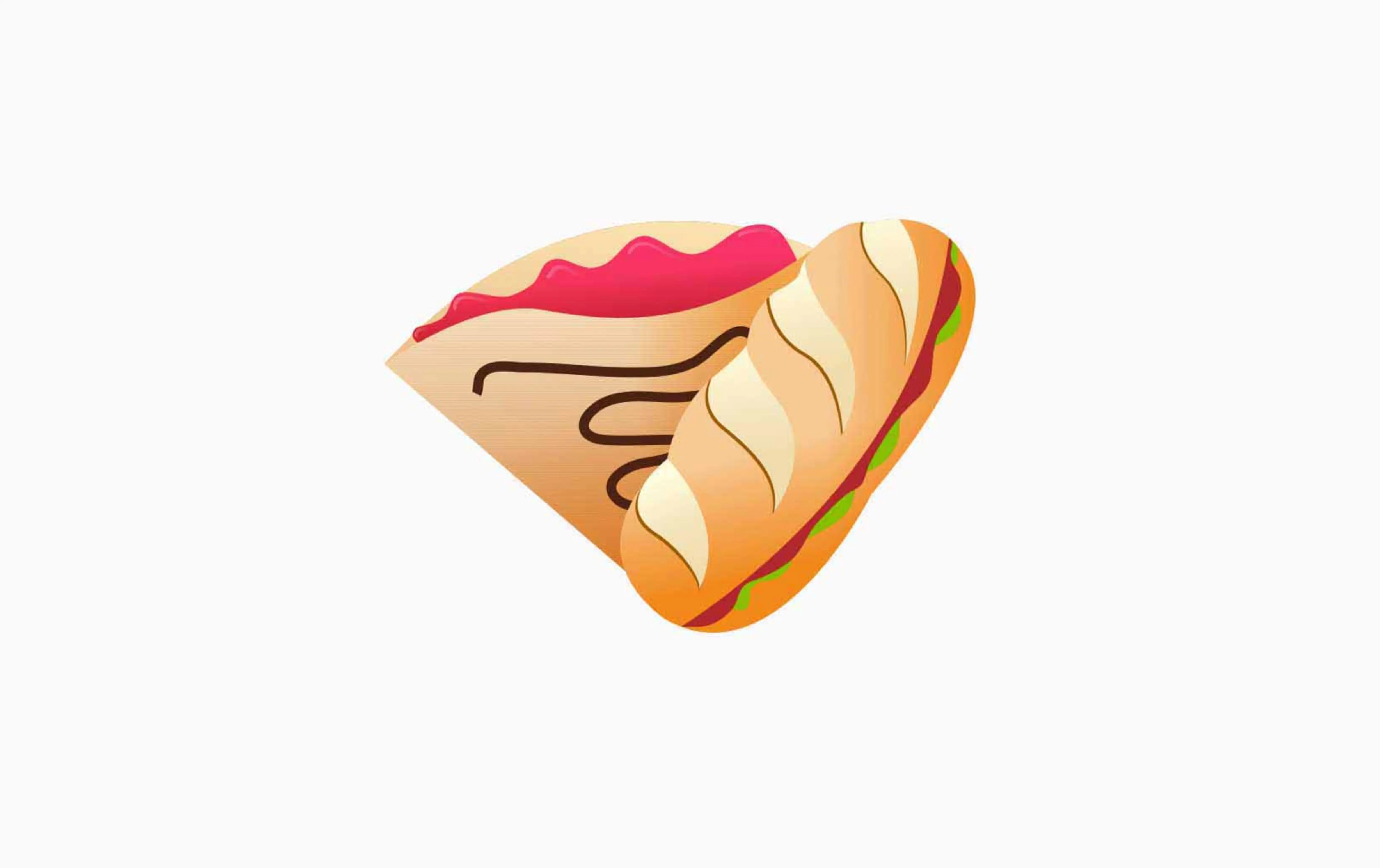 Full color illustration of a crepe and baguette with gradient treatment